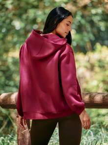 Voyena Women's Plus Size Letter Print Hooded Sweatshirt - Burgundy - View 3