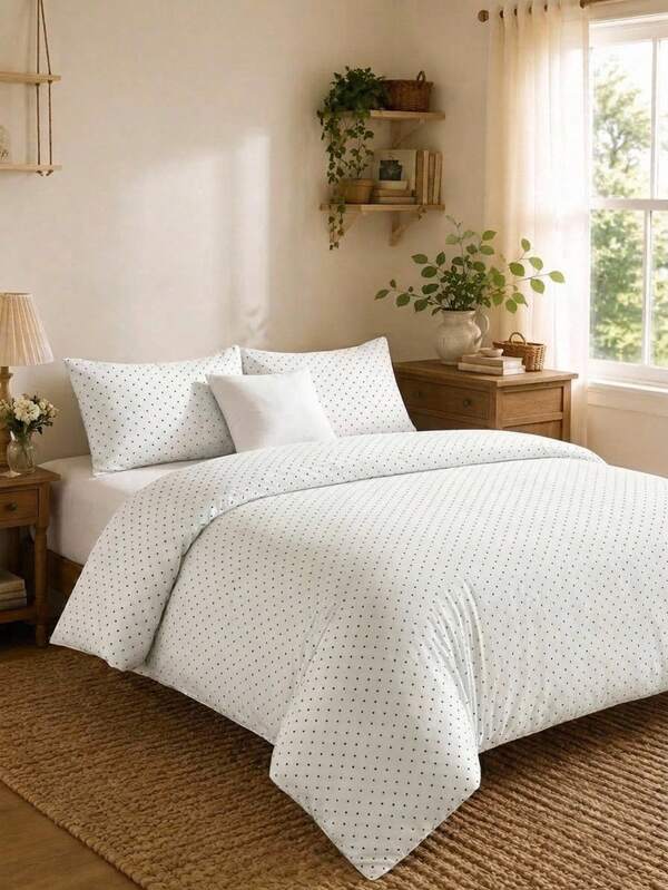 Cirelle 2/3 Pcs White Polka Dot Duvet Cover Set, Soft Polyester Minimalist Black Micro Dot Bedding Set With Zipper Closure & 1/2 Pillow Shams (No Insert)