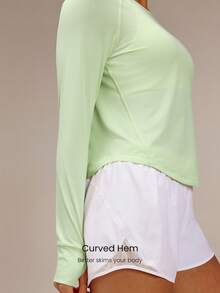 GLOWMODE Power Your Pace Ultra-Light Quick-Dry Running Long Sleeve Top With Curved Hems & Reflective Back Details Waist Length Jogging Gym Workout Active Wear - Grass Green - View 3