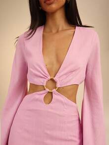 Dancing Leopard Pink Ring-Front Cut-Out Maxi Dress, Wedding Guest Occasion Wear - Pink - View 6