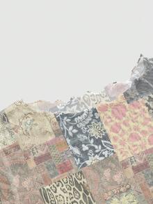 ROMWE Grunge Punk Dark Punk Mesh Patchwork Floral Leopard Snake Print Women's Top - Beige - View 3