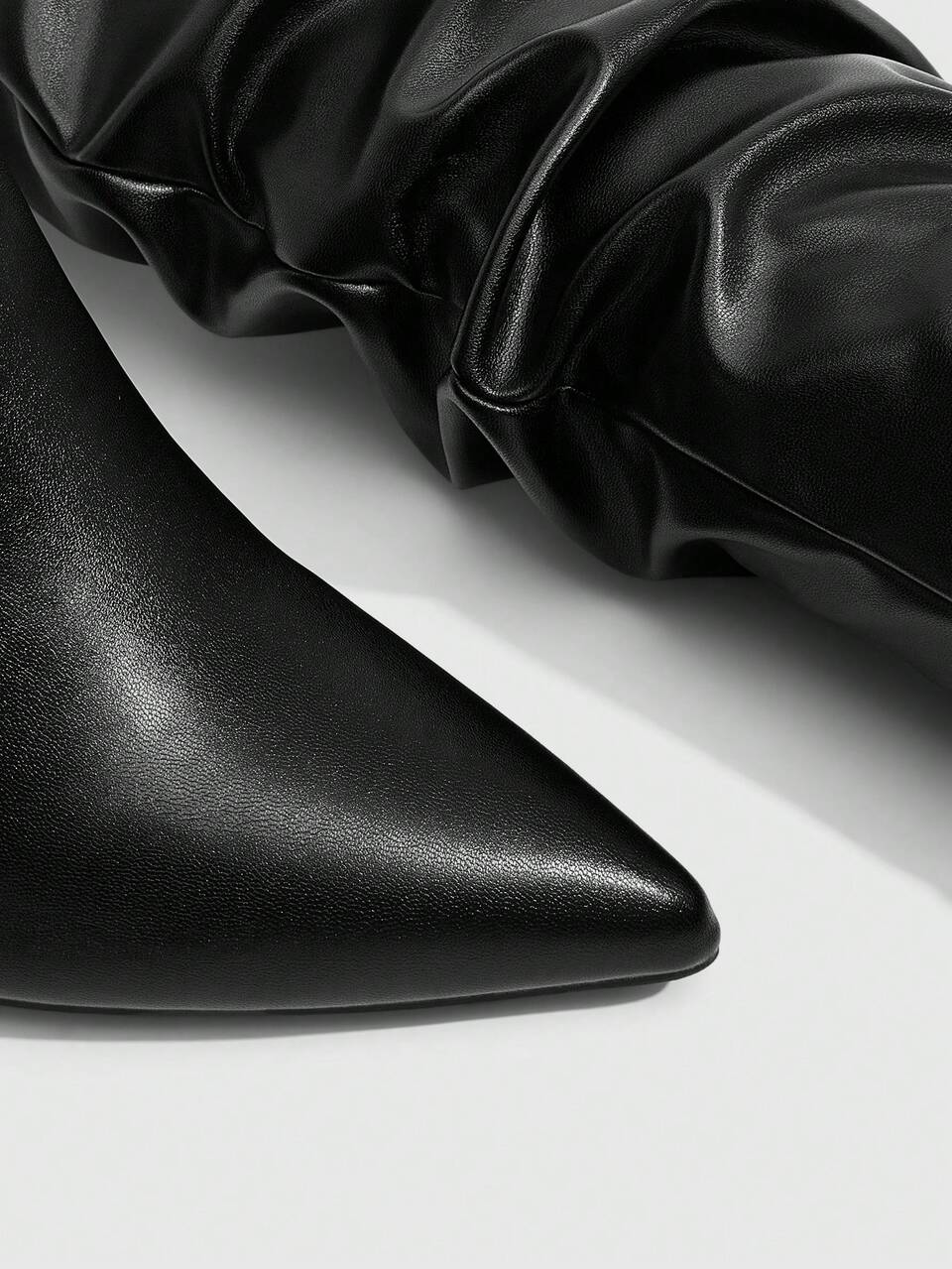 CUCCOO SZL Women Shoes Pointed Thin Heel Black PU Face Pile Boots Pleated Boots Sexy Nightclub Party High Boots Women's Knee Boots High Boots