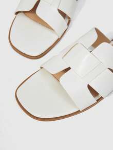 Sleekvia Sandal Kepang Berbentuk H Warna Putih dengan Ujung Persegi dan Sol Datar, Sandal Selop Gaya Retro untuk Wanita - Putih - View 8
