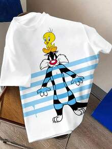 LOONEY TUNES X SHEIN Daypath 男士可愛 Tweety Bird 卡通印花短袖 T 恤 - 白色 - 查看 1