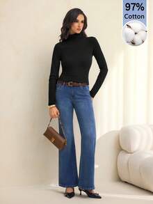 SHEIN Tall Simple Solid Color Slim High Collar White Top, Cotton-Blend Ribbed Texture, High Elasticity, Suitable For Autumn And Winter, Daily Wear - Multicolor - View 10