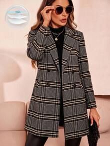 SHEIN Clasi Lapel Neck Double Breasted Overcoat In Fall/Winter - Khaki - View 6