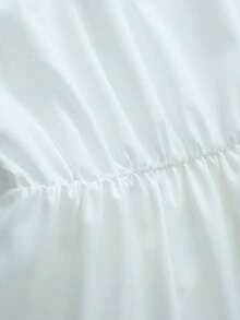 SHEIN Franclia 女款奶油白色夏季優雅浪漫正式新娘母親派對方領泡泡袖網紗抓褶鈕扣H版型婚禮禮服長裙 - 白色 - 查看 7