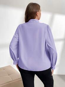 Firerie Plus Size Asymmetrical Ruffle Hem Elegant Office Shirt Spring Fall - Mauve Purple - View 3
