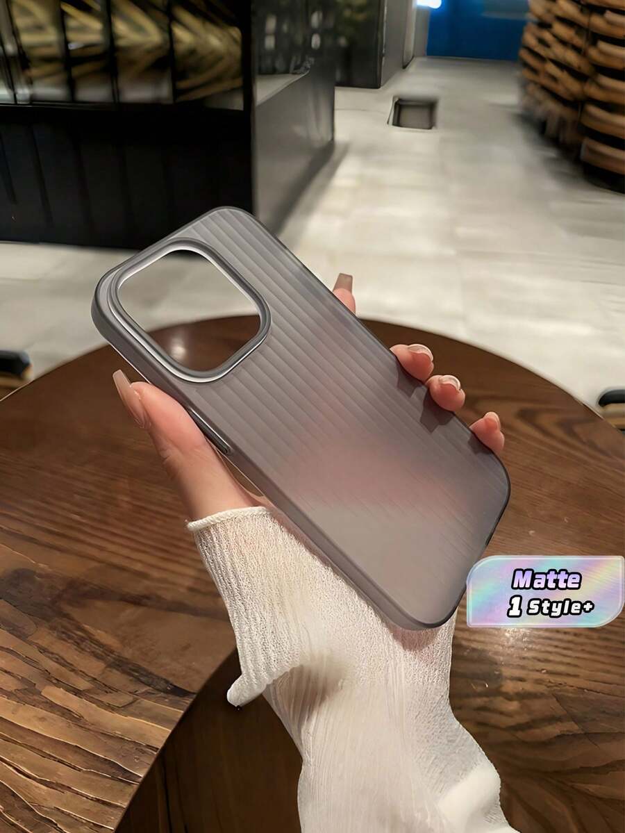 1PC Semi-Transparent Frosted Corrugated Phone Case Compatible With Iphone 16 And 16 Pro Simple Design With Soft TPU Bumper Scratch-Resistant Slim-Fit For Men, Women, And Teens Daily Business And Travel Gift - Black - View 1
