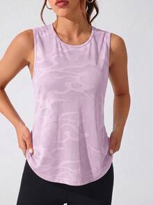 SHEIN Sovereign Charm 女款運動瑜伽戶外健身無袖寬版背心上衣 X交叉網眼露背設計 倒V下擺 - 粉色 - 查看 2