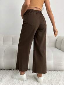 SHEIN Maternity Casual Loose Cropped Jeans With Waistband Patchwork - Brown - View 2
