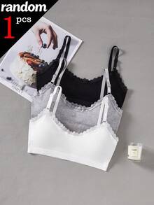 [1pc Random]Tween Girl Lace Patchwork Comfortable Bra, Puberty Underwear For Student - Multicolor - View 4