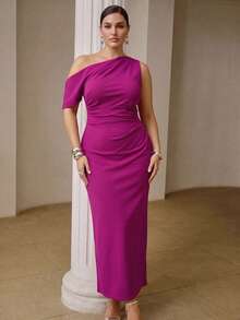 ZEYLAH Vestido Elegante Ajustado con Fruncido, Primavera/Verano - Morado - Ver 5