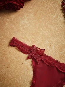 PinupPomp 1pc Women's Burgundy Lace Butterfly T-Back Panty - Burgundy - View 3