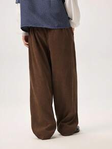 Vaulklash 男士宽松斜口袋褶皱长裤，外出时尚纯色长款宽松休闲裤，适合丈夫、男朋友的礼物，男士灯芯绒裤，超大裤，宽松裤，Y2K，适合秋季 - 咖啡棕 - 查看 3