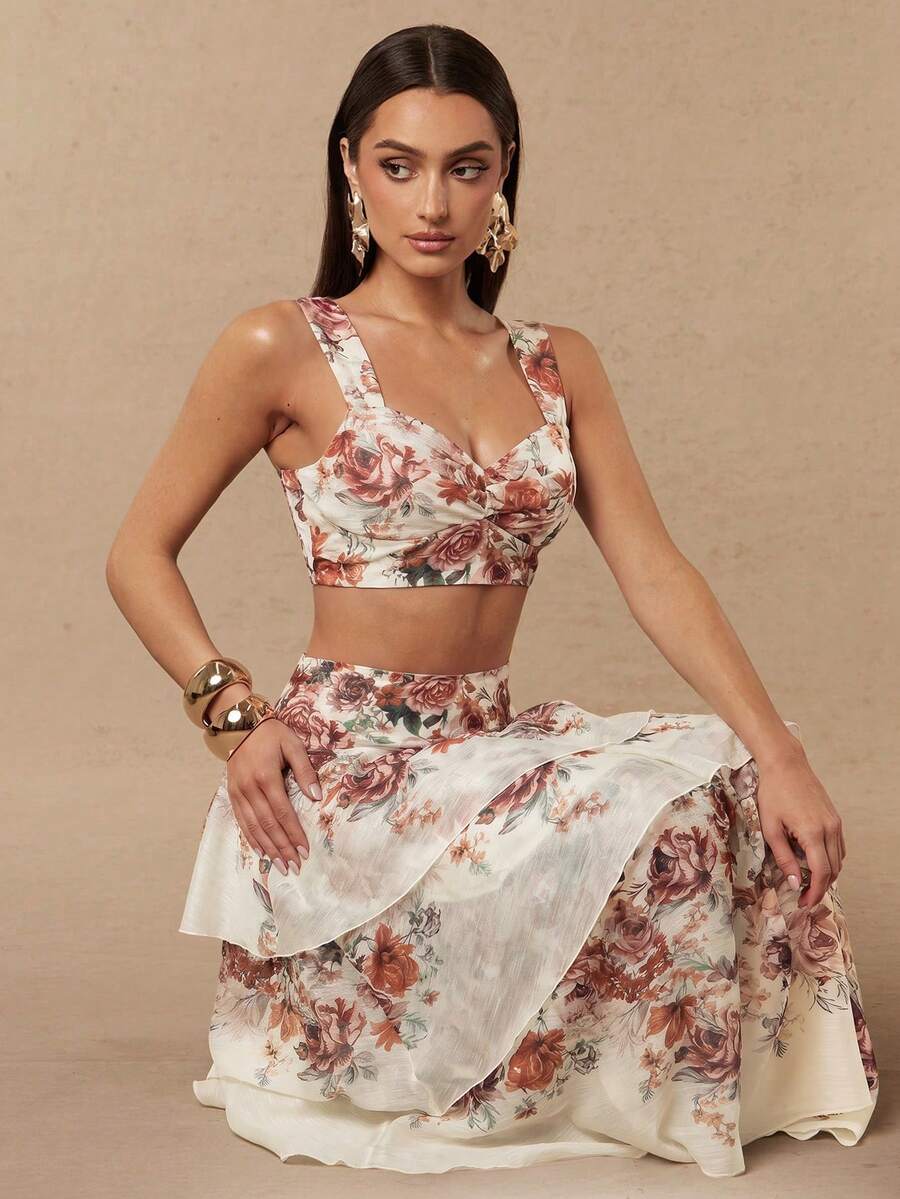 Silquee Spring/Summer Women's Printed Camisole Tank Top With Straps Wedding Garden Party Vacation Off-White Elegant - Multicolor - View 1