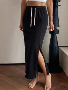 DAZY Women's Straight Long Skirt Fall - Black - View 4