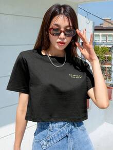 DAZY Letter Graphic Crop Tee Summer - Black - View 4