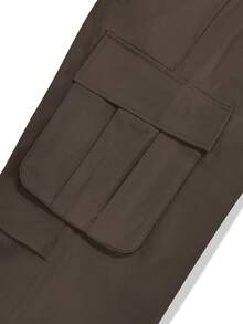 ÉpureWay Men Flap Pocket Side Drawstring Waist Oversize Cargo Pants, Fall Wide Leg - Chocolate Brown - View 7