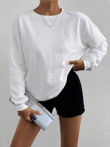 Wovencharm Wovencharm Solid Drop Shoulder Sweatshirt - White - View 6