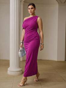 ZEYLAH Vestido Elegante Ajustado con Fruncido, Primavera/Verano - Morado - Ver 4