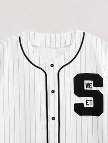 Whitmere Men's Black & White Striped Baseball Jacket, Minimalist Slim Fit Short Sleeve Top, Breathable Pleated Fabric, Loose Square Collar - Multicolor - View 7