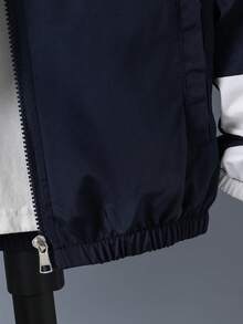 SHEIN Chaqueta con capucha de manga larga con parches de letras y contraste de color para niño preadolescente - Azul - Ver 6