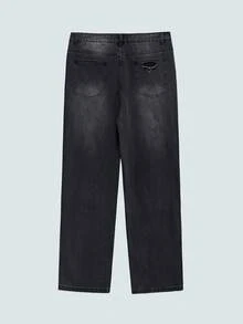 Modcrash 1 buah Celana Jeans Pria Model Lebar dengan Detail Sobek, Gaya Vintage Amerika, Kasual, Longgar, Ukuran Besar (Produk Tidak Termasuk Sabuk dan Aksesoris) Musim Gugur/Musim Dingin - Hitam - View 4