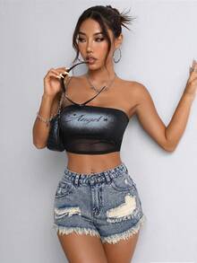 SHEIN ICON 大尺碼女款口袋破洞時尚休閒夏季百搭水洗牛仔短褲 - 中等水洗藍 - 查看 3