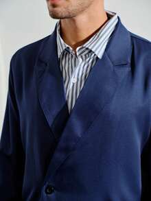 VeloEdit Men's Solid Color Single-Breasted Long Sleeve Suit Blazer And Pocket Decorated Suit Pants Set For Ceremony Formal WeddingFall Winter Business Commute‌ Old Money - Navy Blue - View 7
