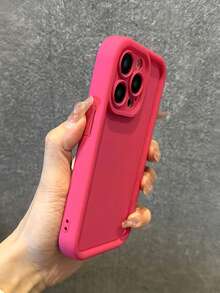 1PC Simple Solid Color Phone Case Compatible With Iphone 17 ProMax 17 Pro Full Coverage Scratch Resistant Slim Fit Soft - Rose Red - View 2