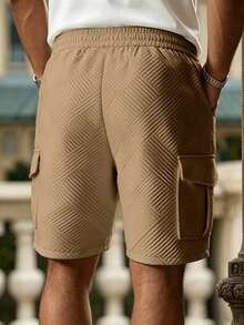 Manfinity Homme Plus Size Men's Knit Textured Fabric Casual Shorts - Khaki - View 2