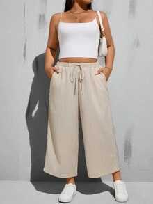 SHEIN Essnce Plus Size Casual Versatile Solid Color Loose Pants - Multicolor - View 5