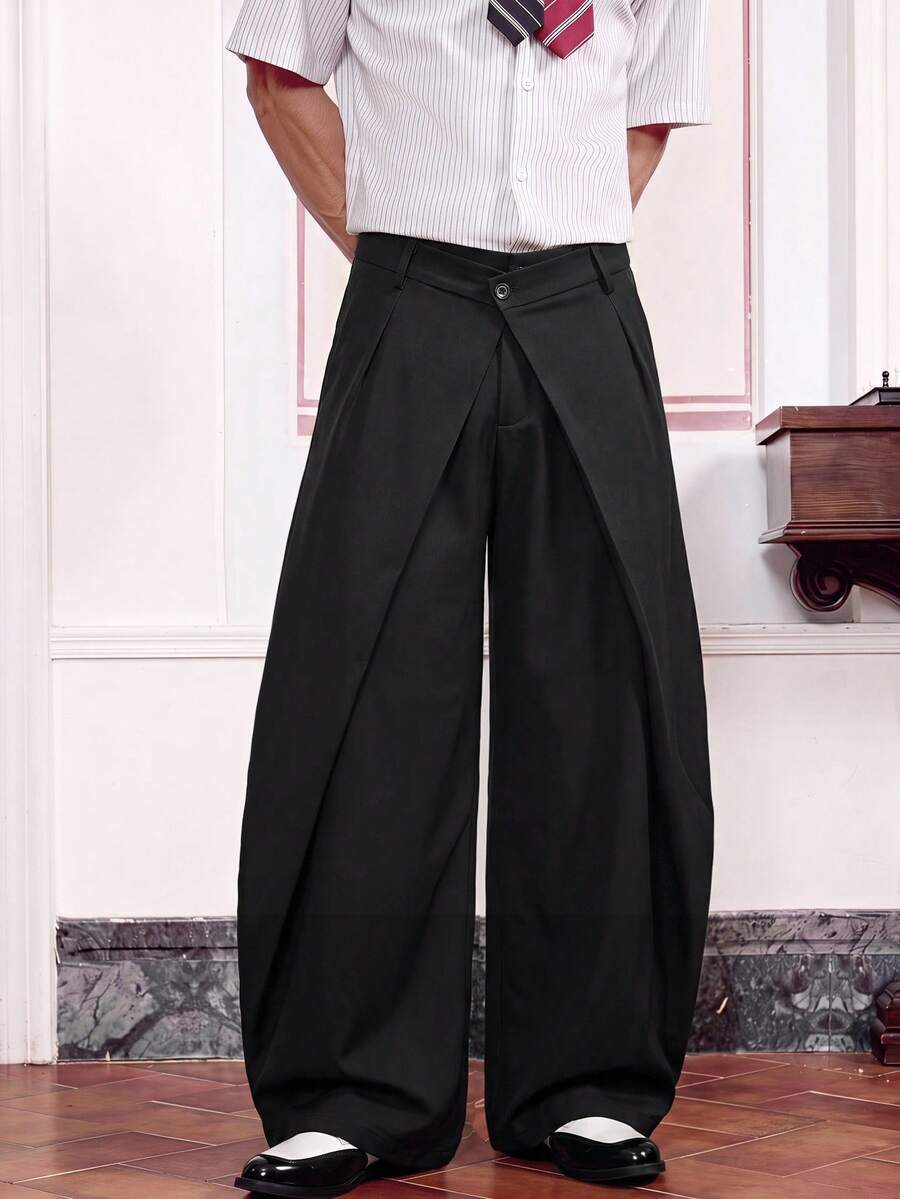 SWAVVY Men's Solid Color Casual 2 In 1 Long Pants - Black - View 1