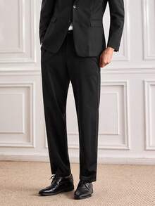 Officeau Men's 2pcs Black Suits, Blazer & Pants, For Formal Business/ Office - Black - View 11