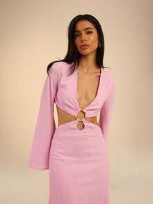 Dancing Leopard Pink Ring-Front Cut-Out Maxi Dress, Wedding Guest Occasion Wear - Pink - View 5