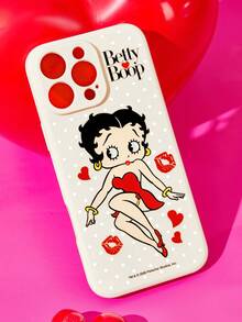 Betty Boop x SHEIN 卡通圖案復古白色皮感手機殼，防摔保護 11-17 系列手機殼 - 彩色 - 查看 2