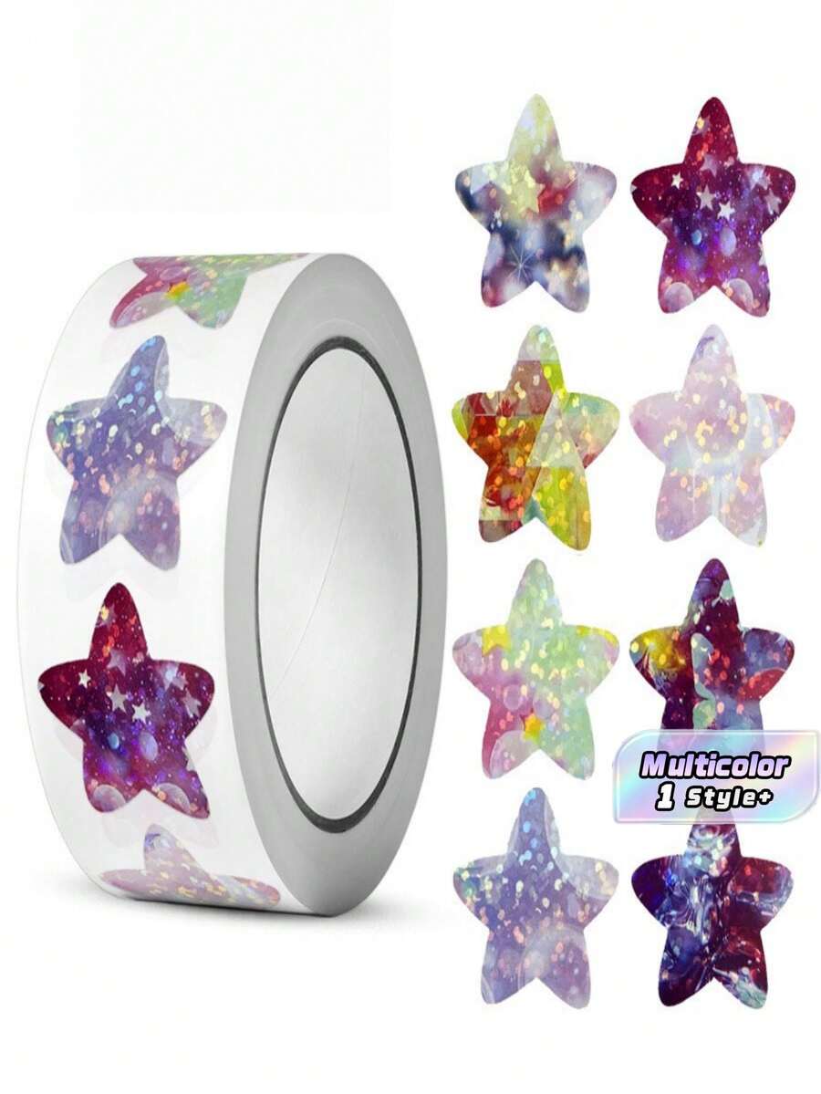 500Pcs/Roll Multicolor Star Self-Adhesive Stickers 1inch, 8 Colors PVC Waterproof Decals For DIY Crafts, Planner, Teacher, Office, Classroom, Home, Gift - Multicolor - View 1