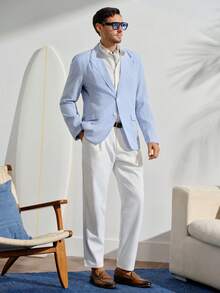 VeloEdit Men Business Casual Striped Lapel Long Sleeve Button Front Blazer, Ceremony, FormalFall Winter Commute‌ Old Money Wedding - Baby Blue - View 2