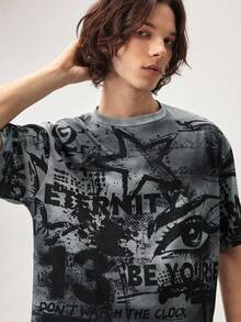 Vaulklash Men's Street Style Loose Graffiti Oversized Print Short Sleeve T-Shirt - Multicolor - View 8