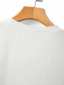 SHEIN Clasi T-shirt court noir & blanc patchwork dentelle cils col rond manches courtes ajusté légèrement ample, coupe droite non serrée, couverture modérée de la taille & de l'abdomen, polyvalent pour tous les jours, flatteur pour tous les types de corps, s'accorde avec divers bas, convient pour les trajets & les tenues décontractées, t-shirt grande taille - Blanc - Voir 4