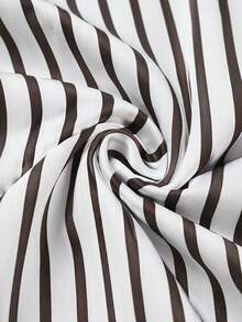 GlowEve CURVE Gaun Kemeja Wanita Ukuran Plus dengan Kerah Blazer Garis Vertikal, Panjang Sedang, Lengan Panjang, Kancing Depan, untuk Musim Gugur - Aprikot - View 5