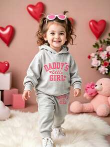 Bộ quần áo bé gái 2 món in Daddy's Little Girl, len dệt mềm, áo hoodie nỉ mùa thu đông dáng thoải mái - Màu Xám nhạt - Xem 6