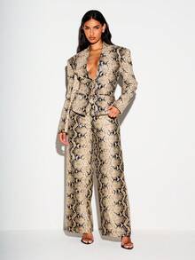 KIZN Snake Print Faux Leather Structured Blazer With Deep V Neckline And Fitted Silhouette For Evening And Night Out - Multicolor - View 5