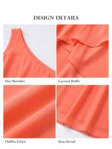 ELLERISSA Plus Size Orange One Shoulder Layered Chiffon Maxi Dress - Orange - View 7