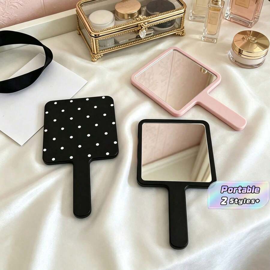 Square Handheld Makeup Mirror With Handle, HD Clear Portable Hand Mirror, Polka Dot Cosmetic Mirror For Daily Makeup & Travel - Multicolor - View 1