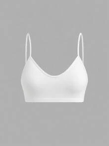 SHEIN Girlism 兒童青少年女孩 2件白色 1件黑色 3件組多件套裝 簡約V領細肩帶背心、胸墊內衣與賽車背內褲套組，舒適素色，春夏穿著，Clean Girl/美式風格，適合年輕女孩 - 黑與白 - 查看 10