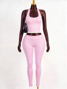 Zolique Women's Yoga Sports Set, Tummy Control & Butt Lift - Pink - View 1