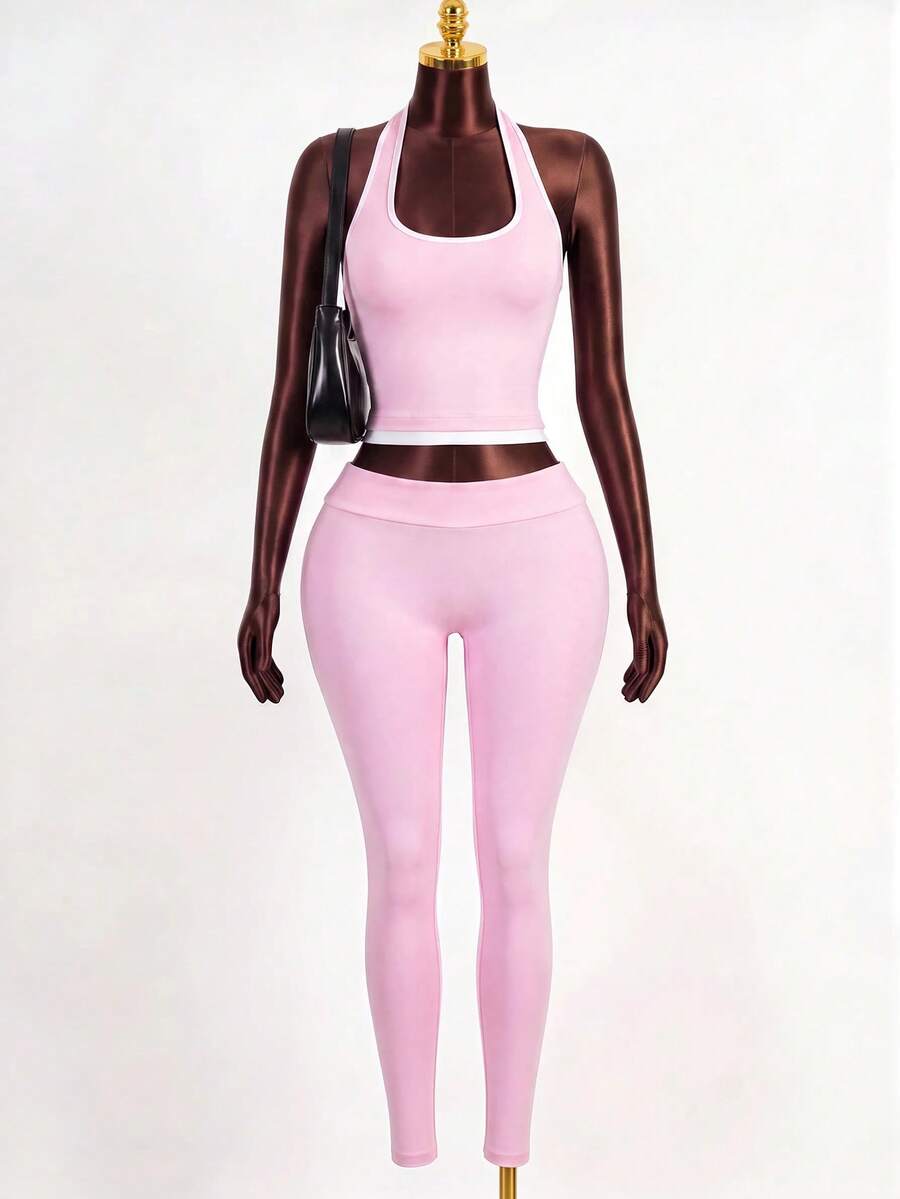 Zolique Women's Yoga Sports Set, Tummy Control & Butt Lift - Pink - View 1