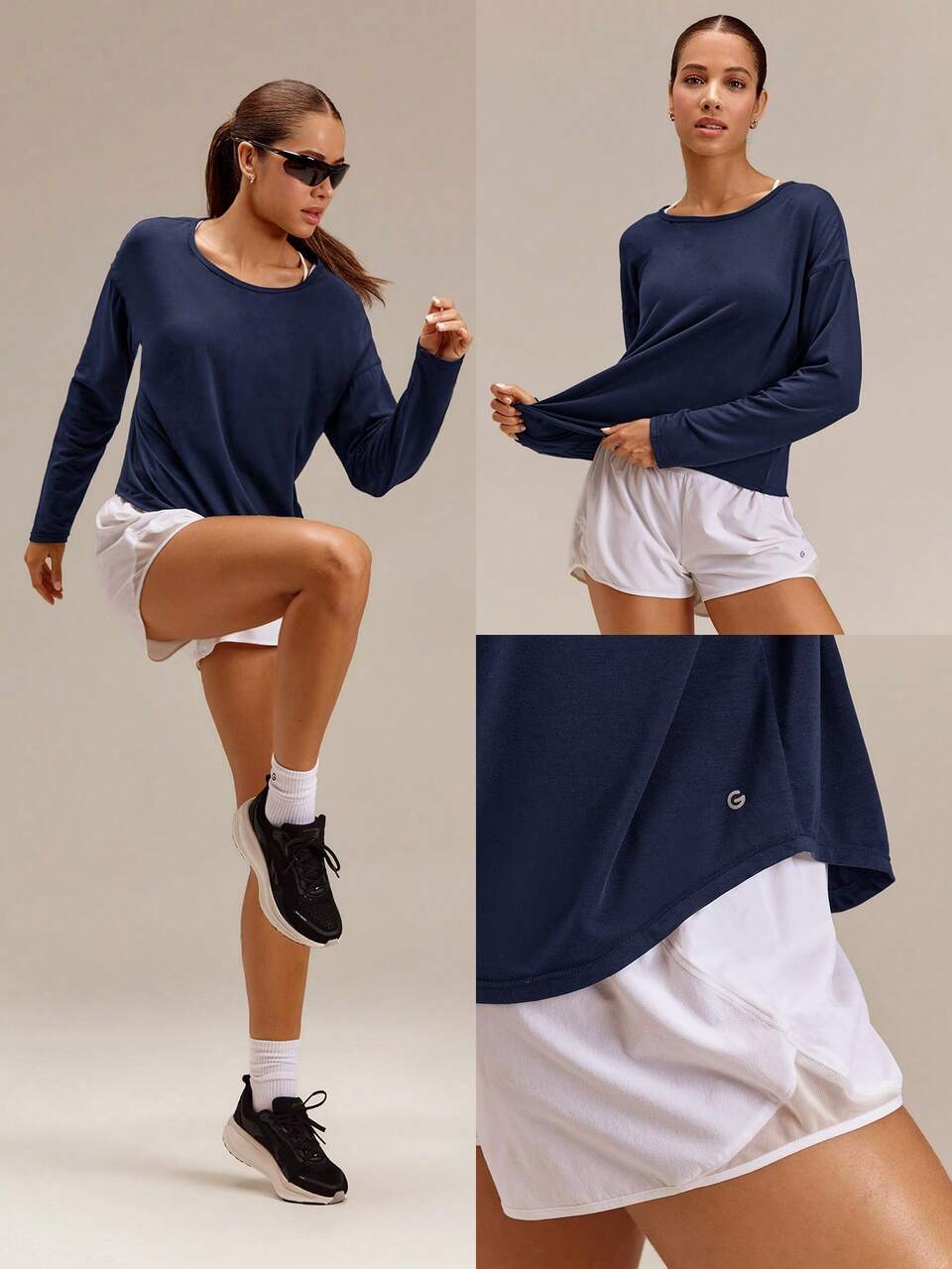 Everyday Ease Sun-Protective Long Sleeve Top With Airy Vertical Cutout Back Regular Fit Waist Length Daily Casual Summer Wear